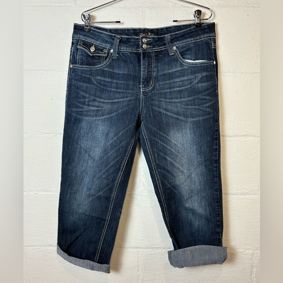Love Nation Denim - Love Nation Woman’s Plus Size Denim Capri Jeweled Chic Y2K Darkwash Jeans Sz 14